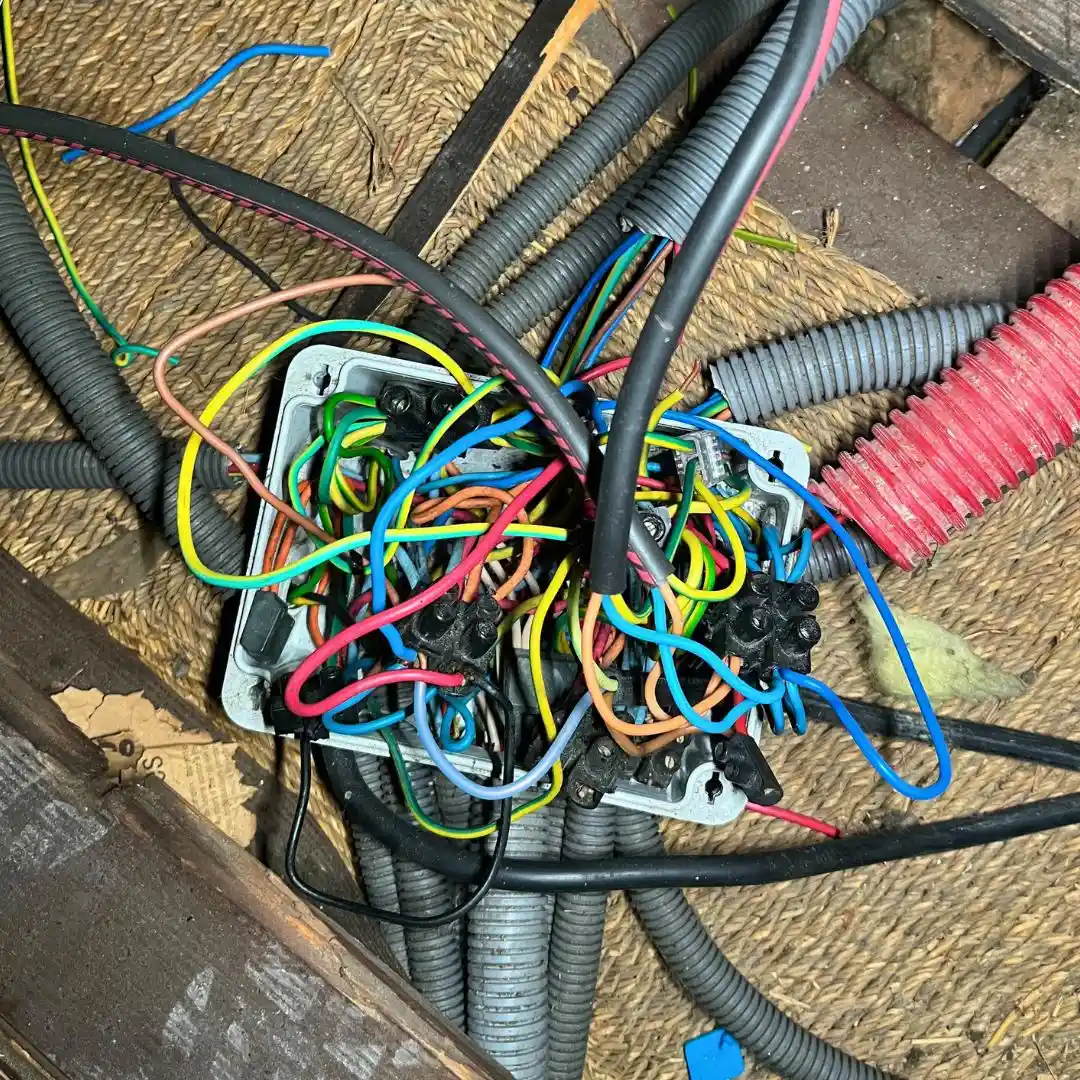 Mise aux normes NF C 15-100 d un noeud de cable electrique dangereux