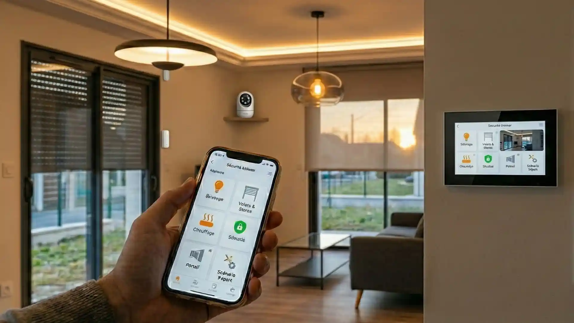 smartphone pilotant le systeme domotique complet d une maison connecte moderne a dreux