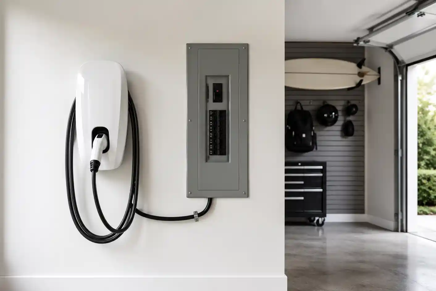 borne de recharge bidirectionnelle v2h installee dans un garage moderne par electrizen